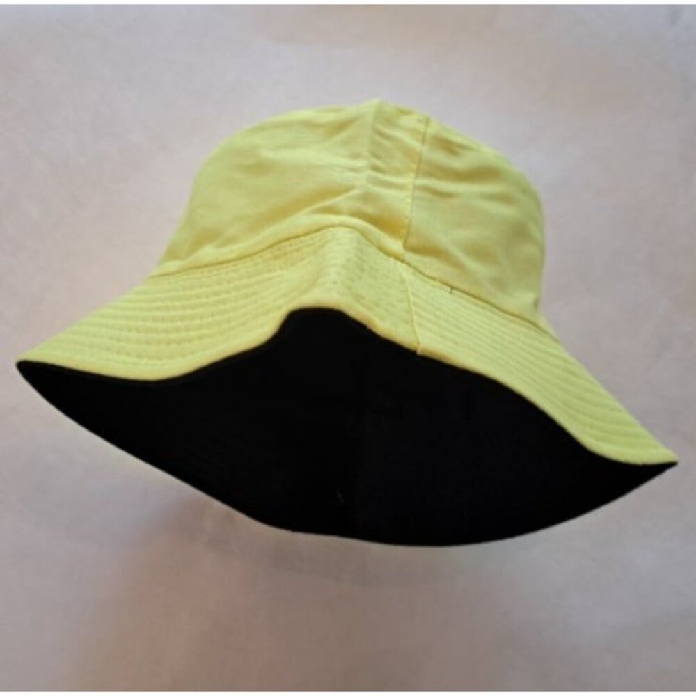 New Yellow Bucket Hat Adult One Size Summer Reversible Fluorescent Bright Lemon - Picture 2 of 2